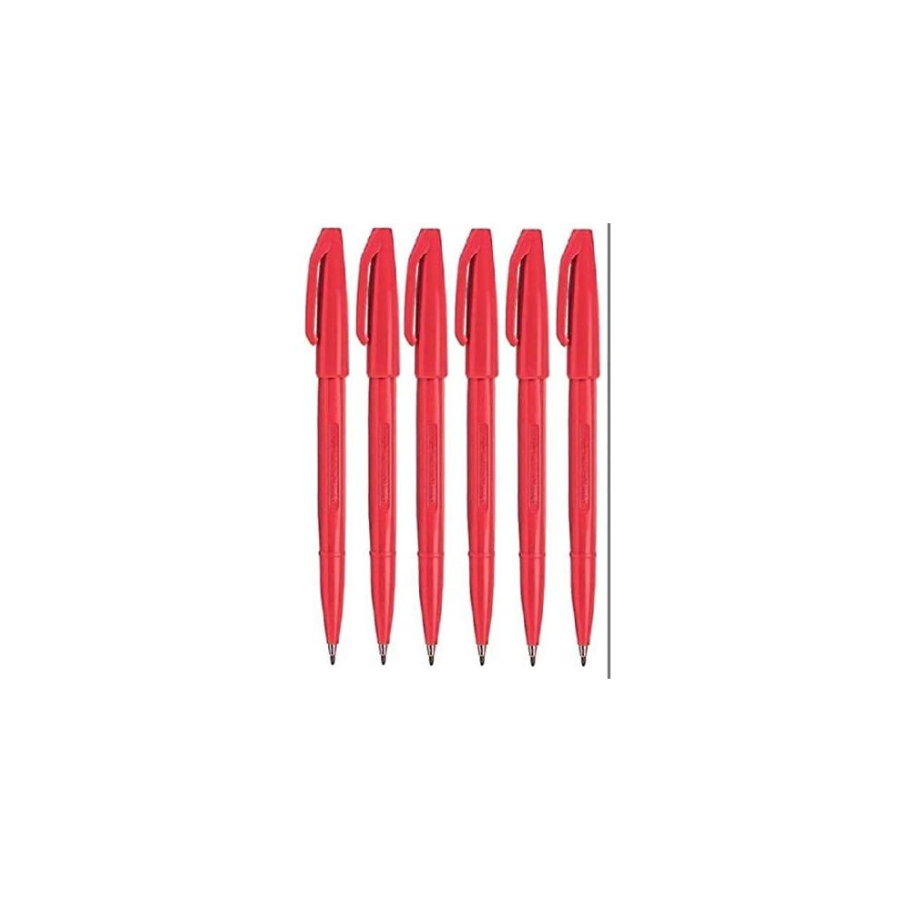 Pentel Red Original Sign Pen S520 Fibre Tip Marker Pens Colour Fineliner 2mm Nib 1mm Line Width (Pack Of 6)