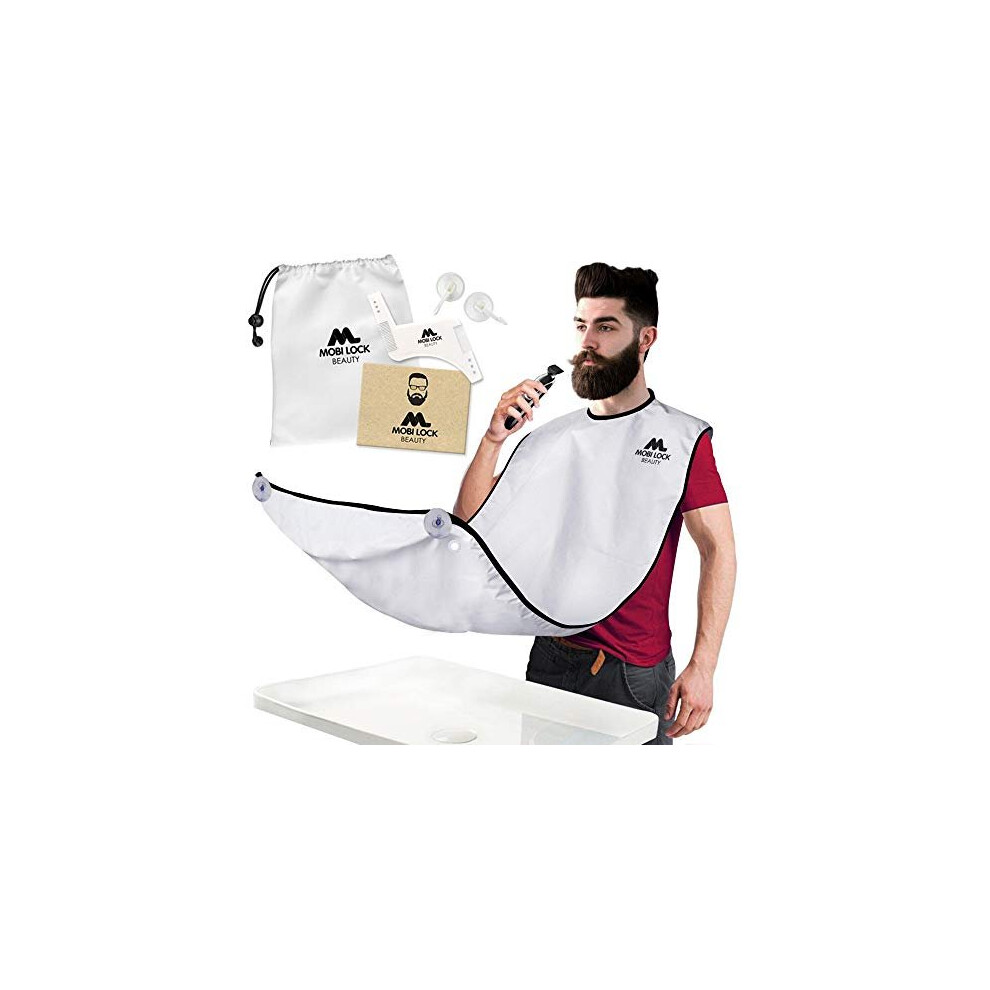 Mobi Lock Best Beard Shaving Catcher Bib The Smart Way To Shave Beard Trimming Apron & Shaving Cape - Perfect Grooming Gift Or Men's Birthday Gift Inc