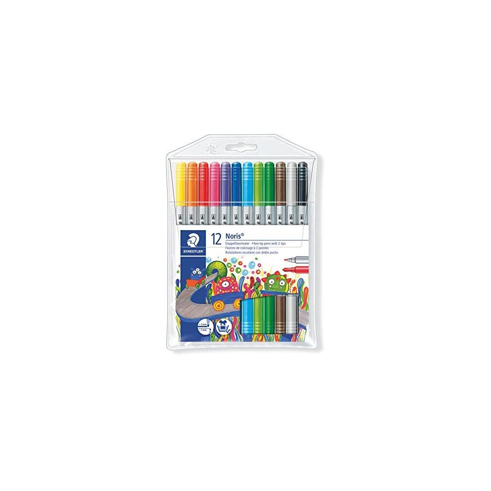 Staedtler Noris Club 320 NWP12 Fibre-Tip Pen with 2 Tips Pack of 12 in Soft Plastic Case