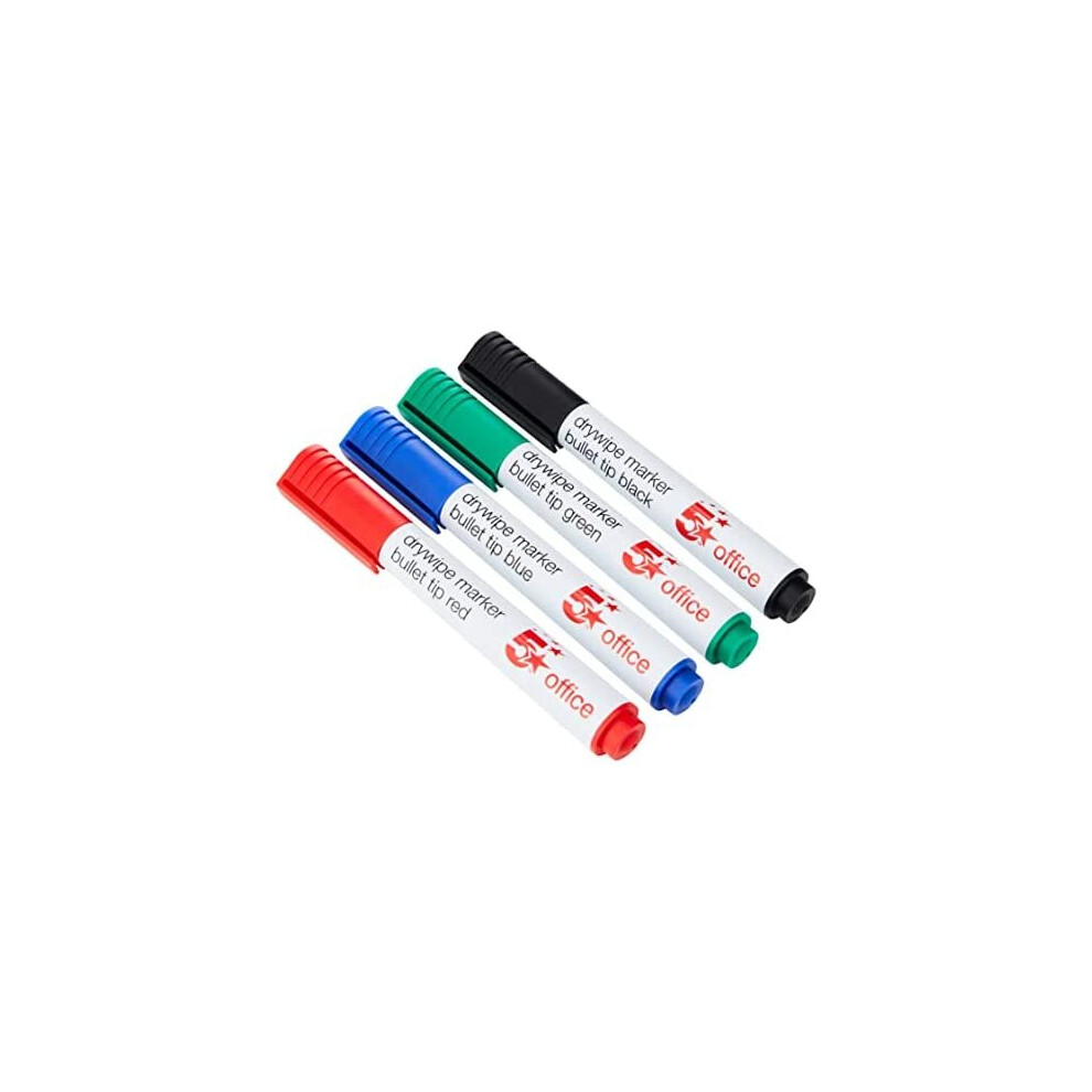 5 Star Office 5 Star Drywipe Marker Xylene/Toluene-Free Bullet Tip 2Mm Line Assorted [Pack Of 4] Black/Blue/Red
