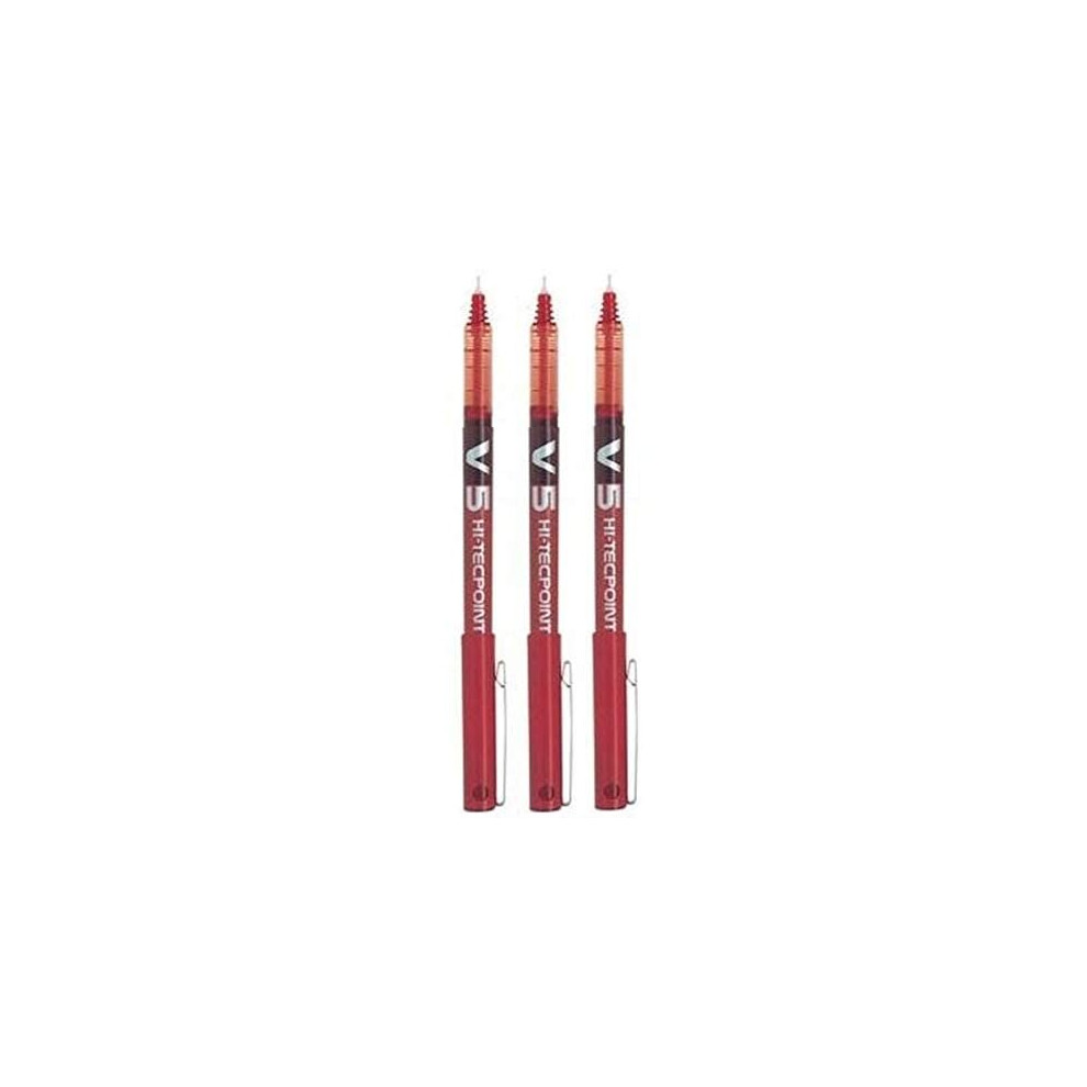 Pilot Bx V5 Red Hi-Tecpoint Extra Fine Rollerball Pen 0.5Mm Nib Tip 0.3Mm Line Width (Pack Of 3)