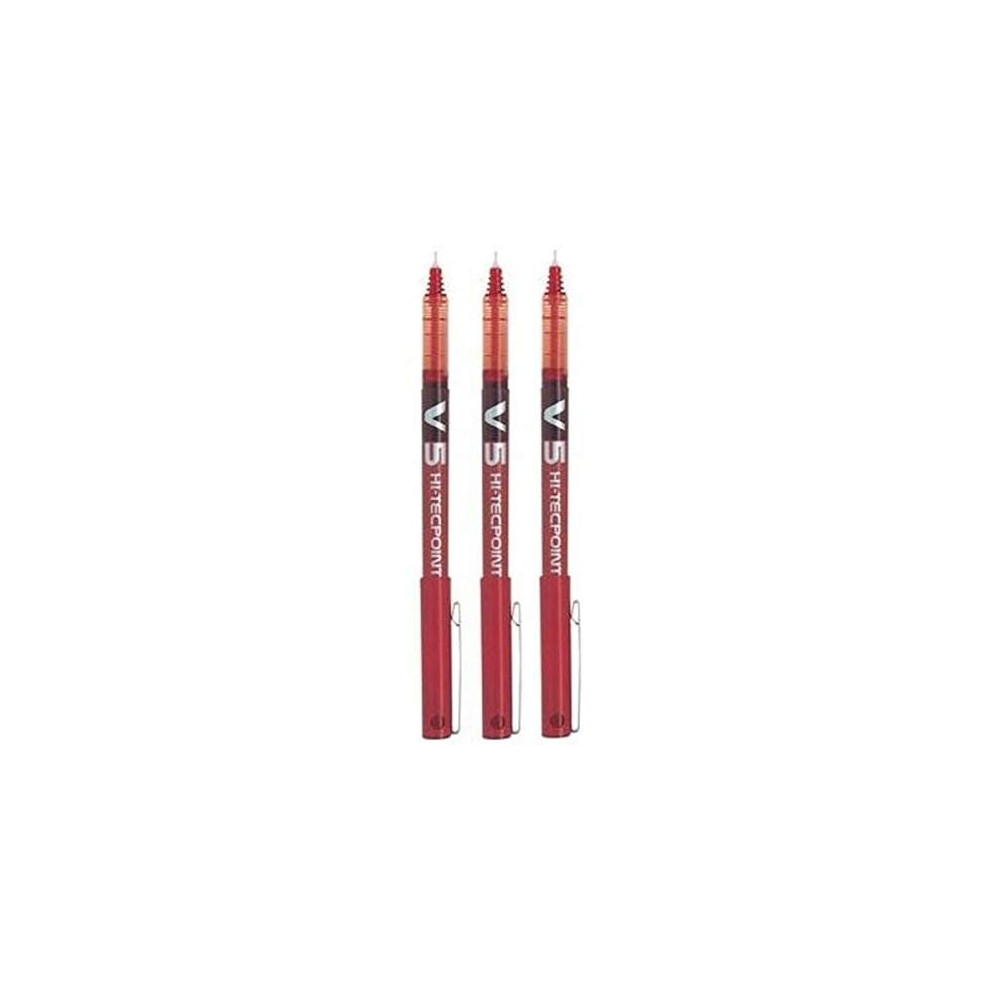 Pilot BX V5 Red Hi-Tecpoint Extra Fine Rollerball Pen 0.5mm Nib Tip 0.3mm Line Width (Pack Of 3)