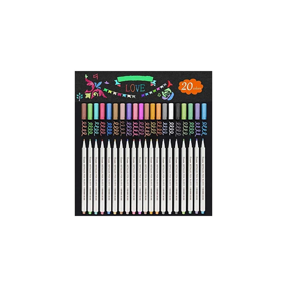 Metallic Marker Pens, Funnasting Metallic Pens 20 Colors Metallic Color Pens Glitter Pens Set for Card Making, Photo Album, Scrapbook, DIY Art Cr