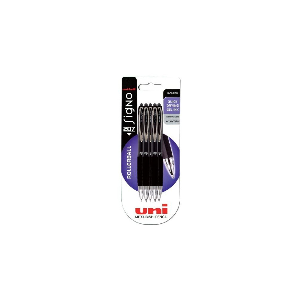 Uni-Ball Signo Gel Umn-207 Retractable Rollerball - Black, Pack Of 5
