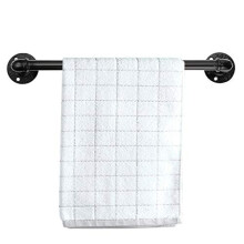 BSTKEY Vintage Industrial Pipe Towel Holder - Wall Mounted Retro Metal Towel Rack Bar Hanging Bathrobe Holder Hanger, Bathroom Accessories, Black