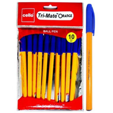Cello Tri-Mate Orange Fancy Ballpoint Pens Medium Point (Blue, Pack Of 10)