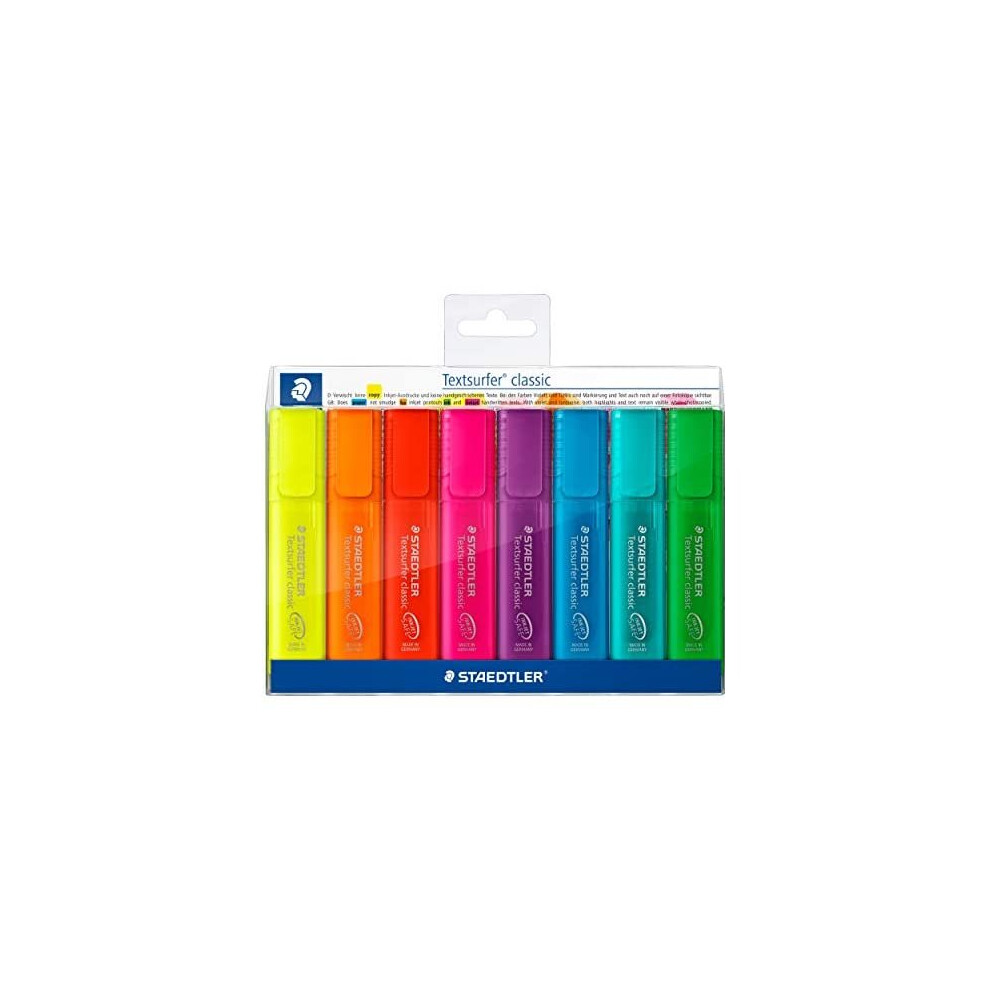 STAEDTLER Textsurfer 364 P WP8 Pack of 8 Highlighters in Classic Rainbow Colours