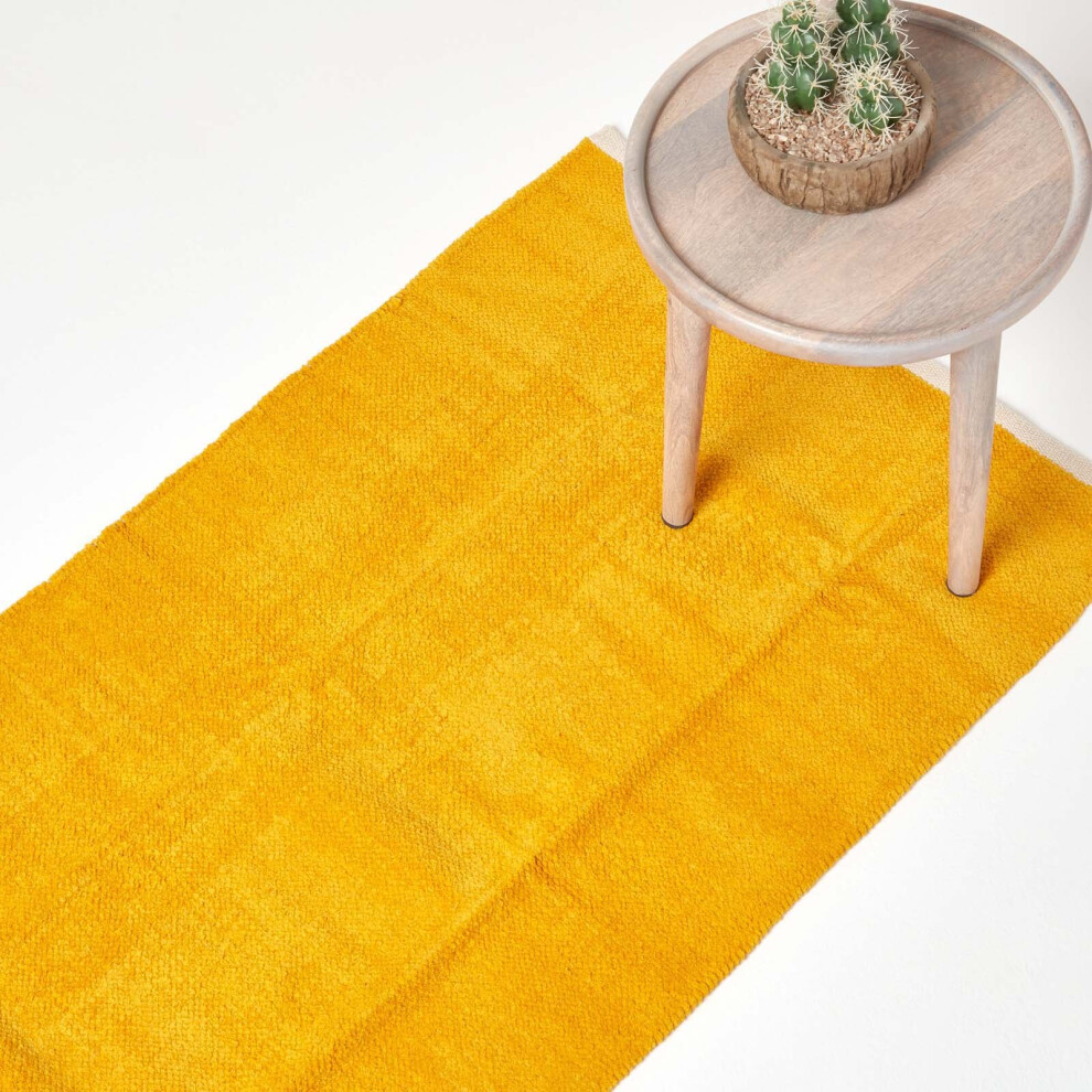 Homescapes (66 X 200 Cm, Mustard) Chenille Plain Cotton Rug