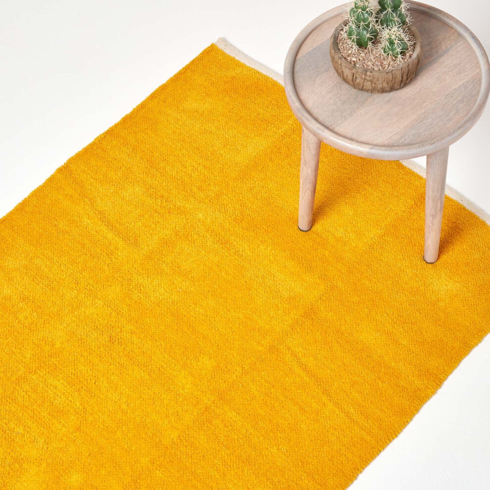 Homescapes (45 X 70 Cm, Mustard) Chenille Plain Cotton Rug Size 45