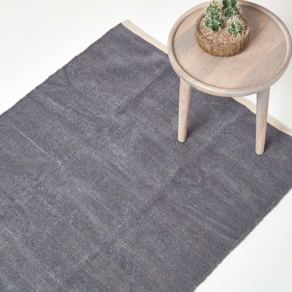 Homescapes Grey (45 X 70 Cm, Dark ) Chenille Plain Cotton Rug Size 45
