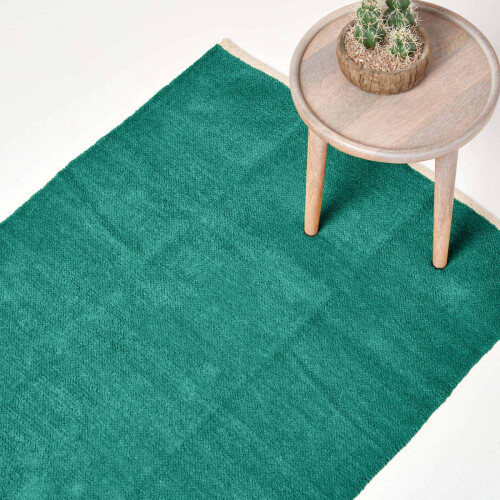 Homescapes (110 x 170 cm, Teal Green) Chenille Plain Cotton Rug