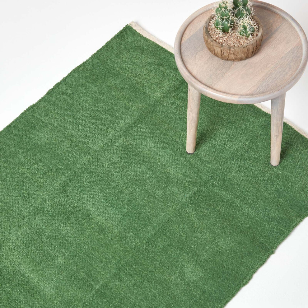 Homescapes (110 X 170 Cm, Dark Olive) Chenille Plain Cotton Rug Green