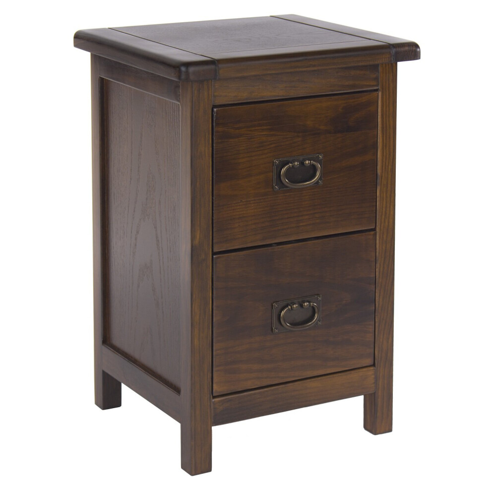 Dark Wood Bedside Cabinet Solid Pine 2 Drawer Side Table Nightstand