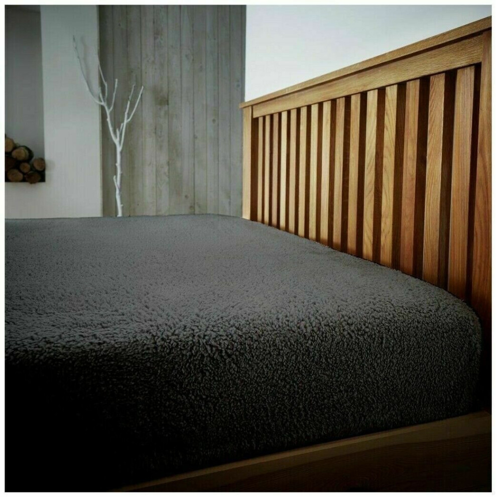 (Super-King, Charcoal Grey) Teddy Fleece Deep Fitted Sheet 4 Sizes&5 Colours