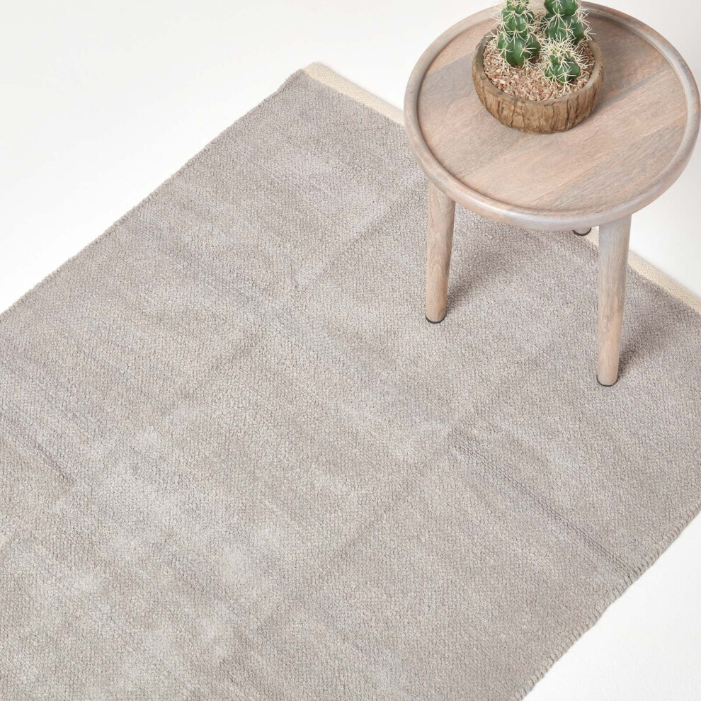 Homescapes Grey (45 X 70 Cm, Light ) Chenille Plain Cotton Rug Size 45