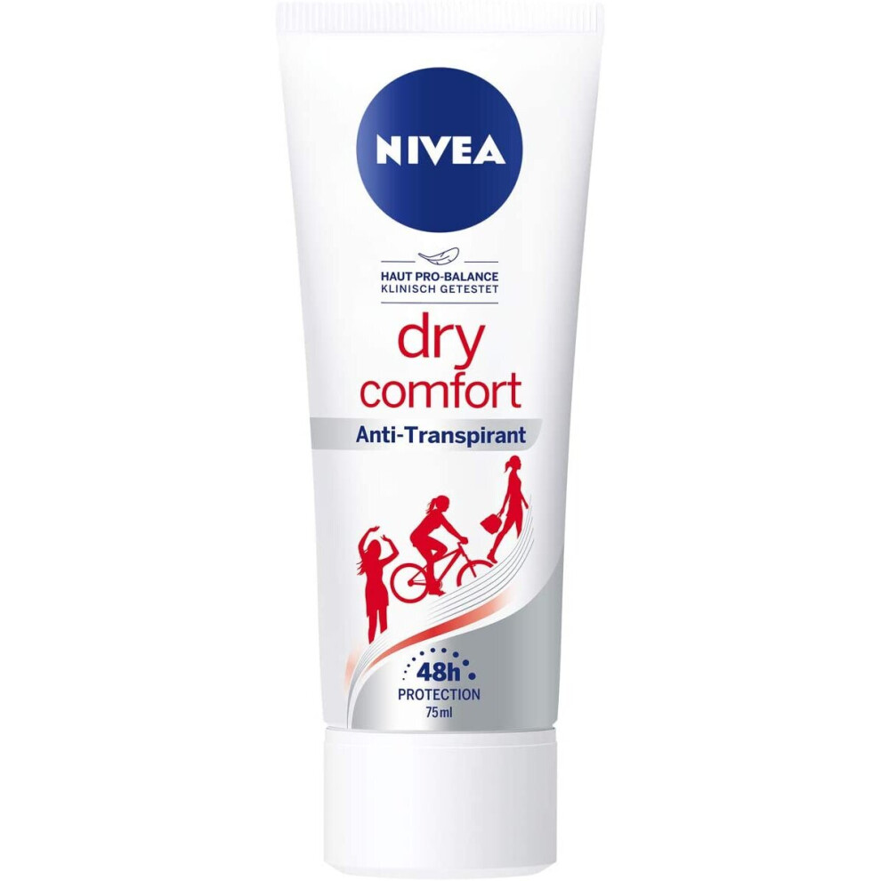 Nivea Dry Comfort Deodorant Cream for Women Antiperspirant Protection, Tube, 75Â ml