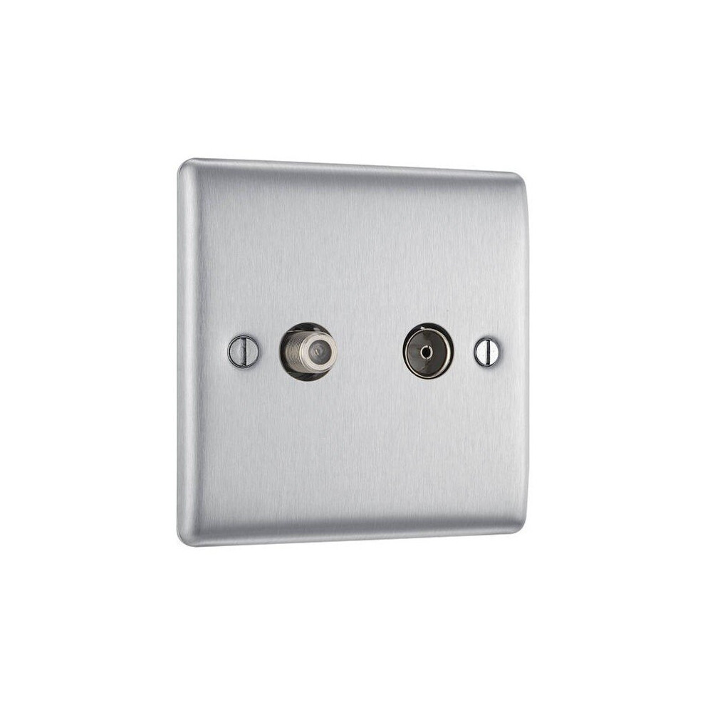 NEXUS METAL BRUSHED STEEL SINGLE SOCKET FOR TV OR FM CO-AXIAL AERIAL AND SATELLITE CONNECTION