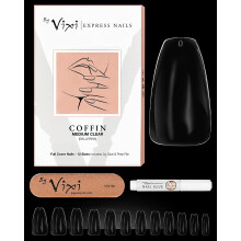 By Vixi 600 Pieces MEDIUM COFFIN/BALLERINA NAIL SET with FREE GLUE & PREP FILE, 12 Sizes – Clear Express Full Cover False Fingernail Extensions for