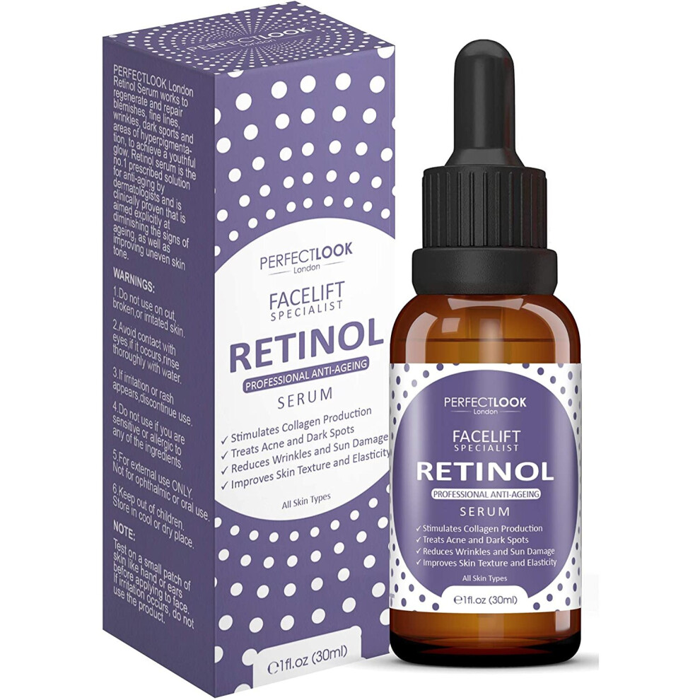 Retinol Serum High Strength with Hyaluronic Acid - FACELIFT SPECIALIST by PERFECT LOOK LONDON. Professional Anti Ageing and Anti Wrinkle for Face.