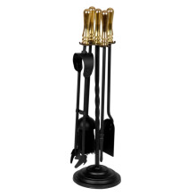 Black Fireplace Companion Set 5 Piece 19 Inch Brass Top