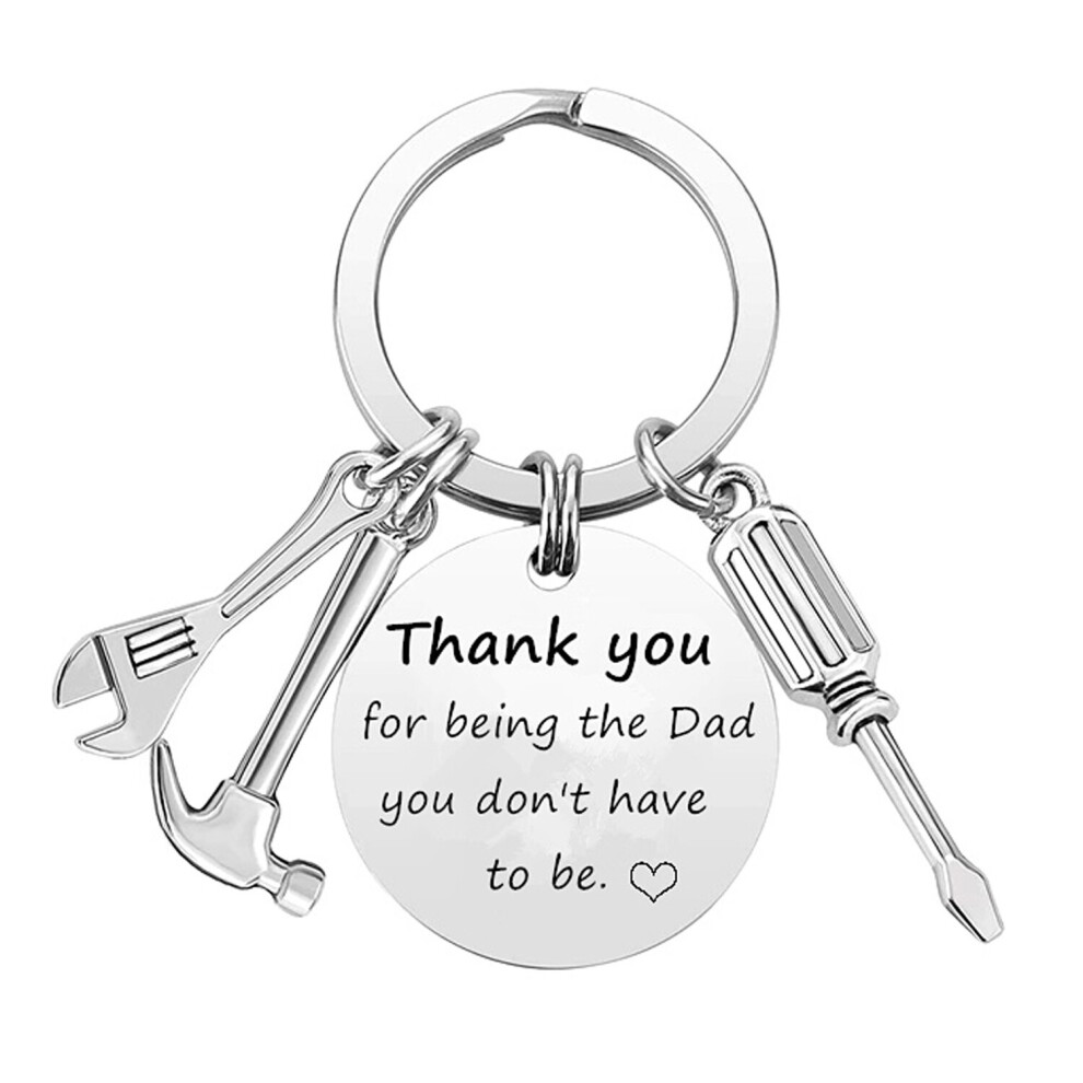 (Step Father Key Chain with Tools) Father's Day Step Father Engraved Keychain