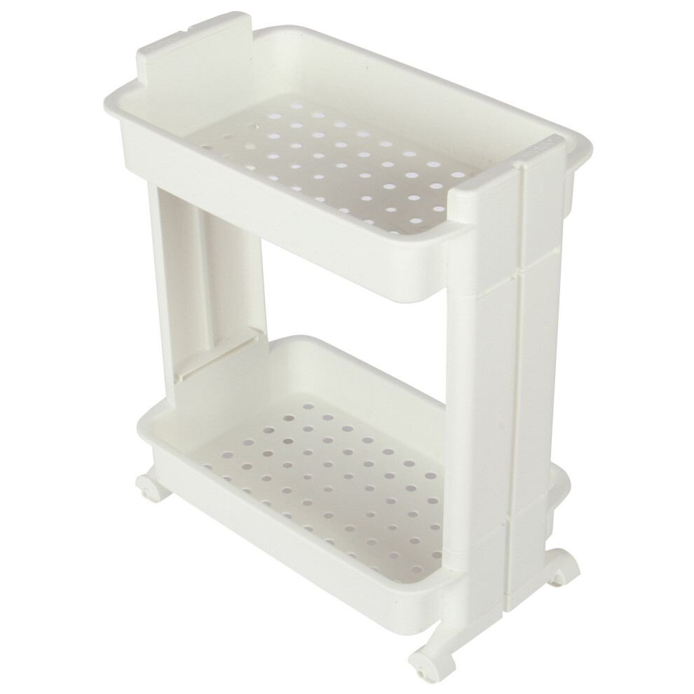 2 Tier Slide Out Trolley. Shelf Holder with Wheel. Bathroom Organizer