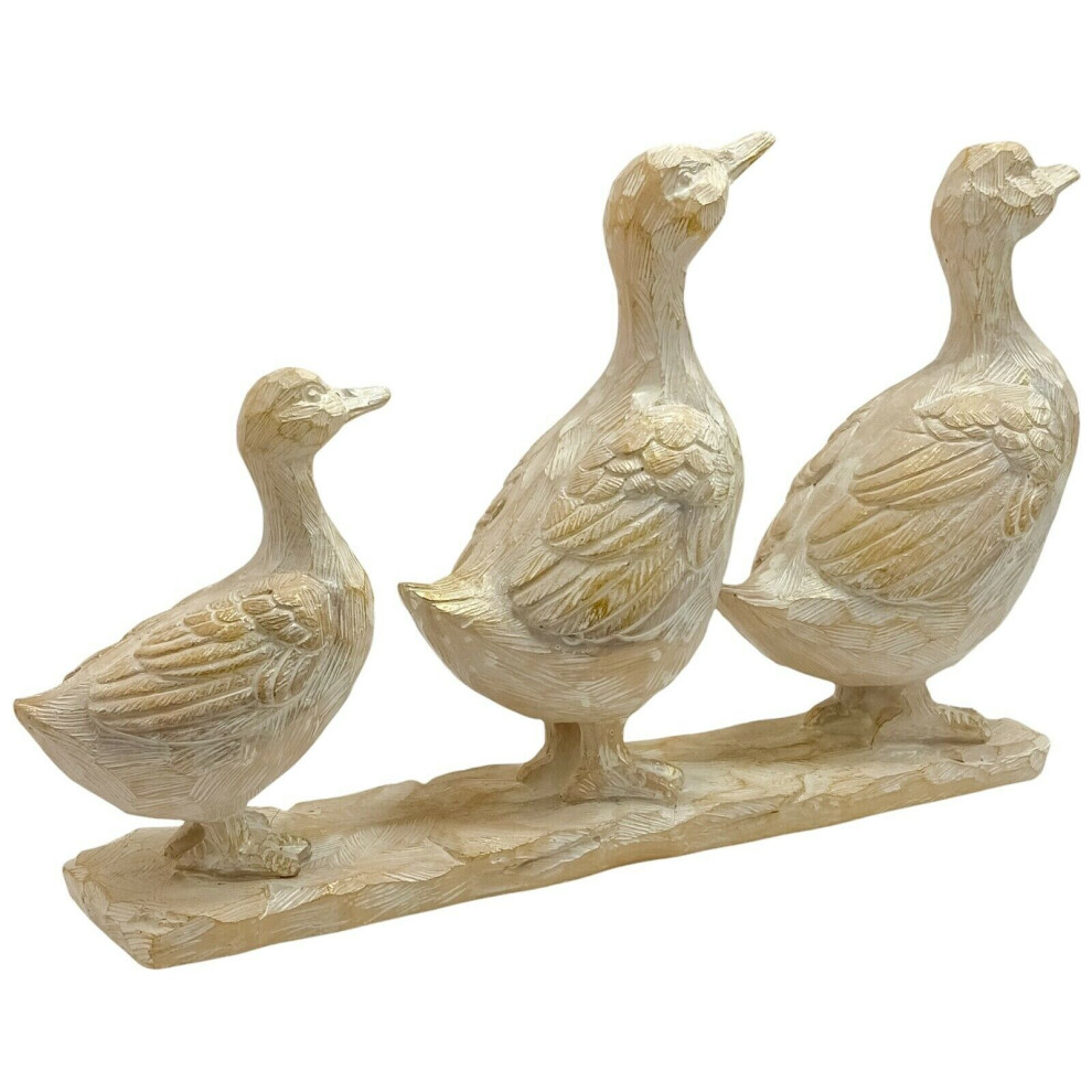 Brown Ducks Family Ornament Driftwood Effect Sculpture Resin Animal Figurine