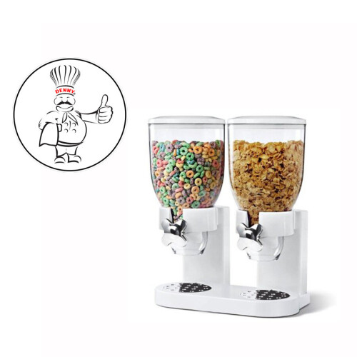 (White) Black/White Double Cereal Dispenser Dry Food Storage Container Dispenser Machine