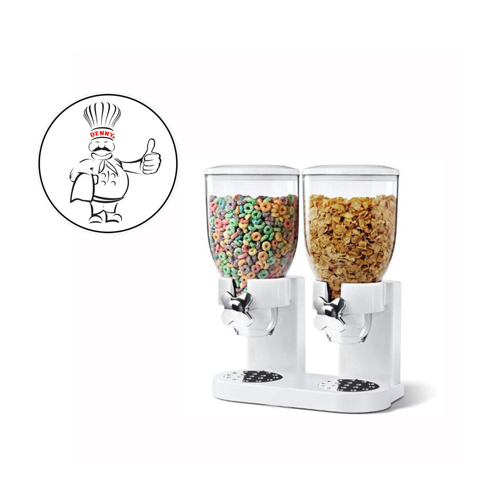 (White) Black/White Double Cereal Dispenser Dry Food Storage Container Dispenser Machine