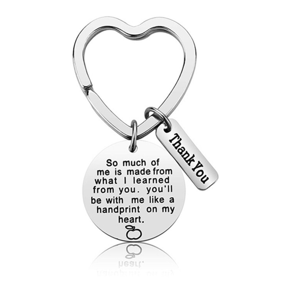 (Handprint on heart) Heart Shaped Thank You Teacher Keyring