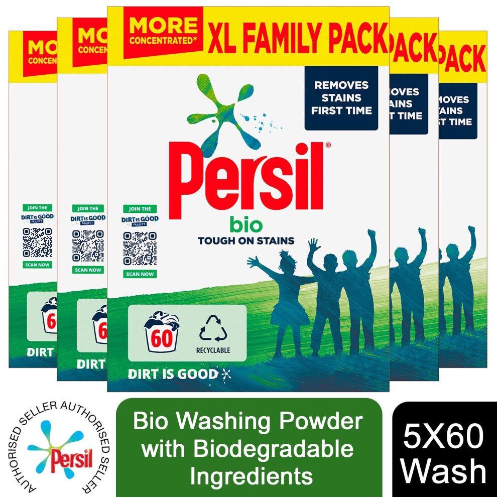 5x Persil Bio Washing Powder with Biodegradable Ingredients, 3kg, 60W