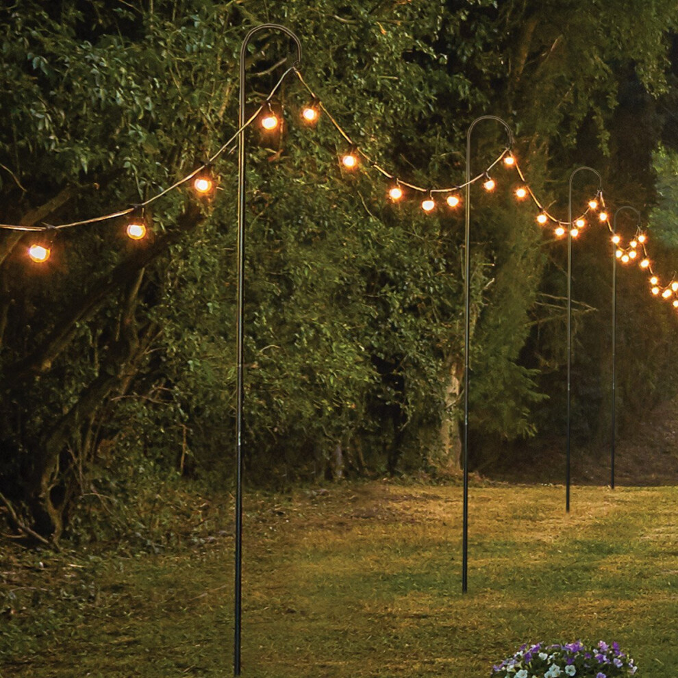 1.8m or 2.4m Steel Metal Shepherd's Crook Pole for Festoon Lights | Outdoor Garden Hanging Lantern String Lighting