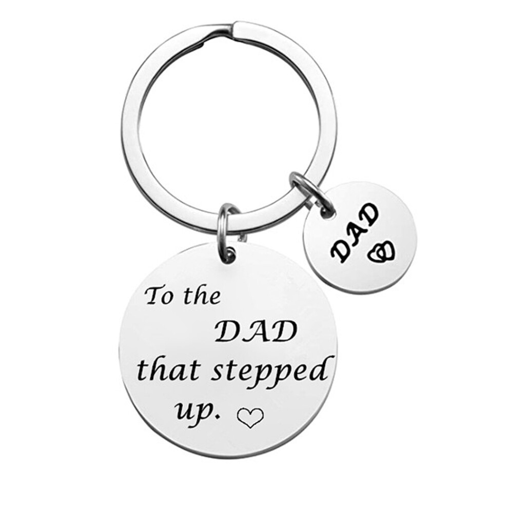 (Step Father Key Chain Stepped Up) Father's Day Step Father Engraved Keychain