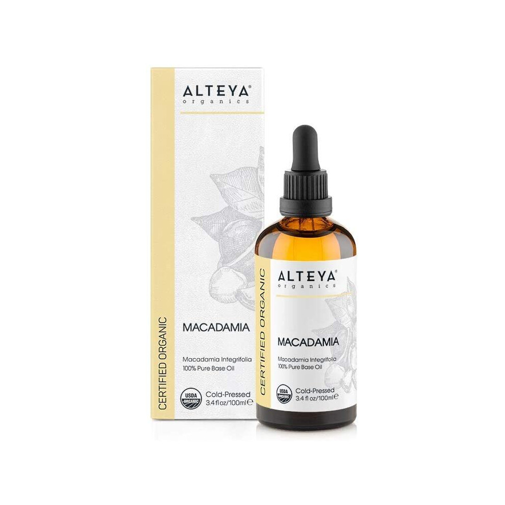 Alteya Organic Macadamia Oil 100Ml - 100% Usda Certified Organic Pure Natural Cold Pressed Macadamia Carrier Oil - Moisturising, Nourishing, Premium
