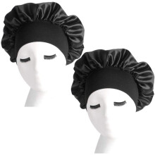 berglink 2 Pack Satin Bonnet with Wide Elastic Band,Satin Bonnets Elastic Hat Soft Sleeping Head Cover for Night Sleep Curly Hair Protection Head