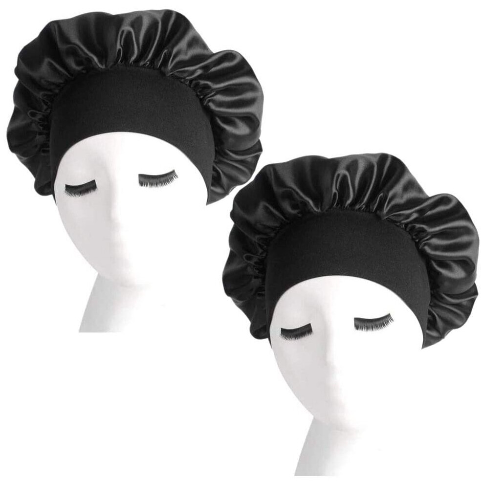 berglink 2 Pack Satin Bonnet with Wide Elastic Bandï¼Satin Bonnets Elastic Hat Soft Sleeping Head Cover for Night Sleep Curly Hair Protection Head