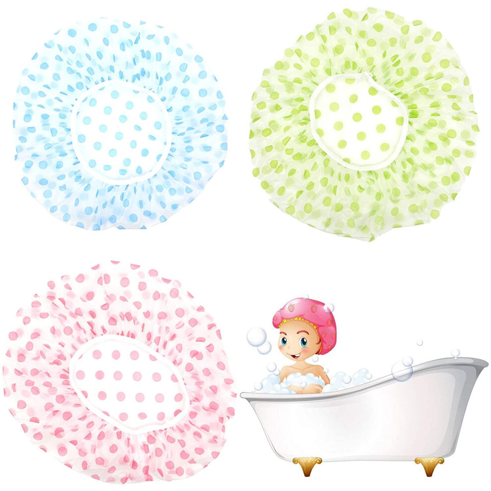 Jsdoin Blue/Yellow/Red 6 Pieces Shower Caps, Waterproof Bath Cap, Reusable Shower Caps, Environmental Protection Hair Bath Caps For Ladies Girls Spa Salon