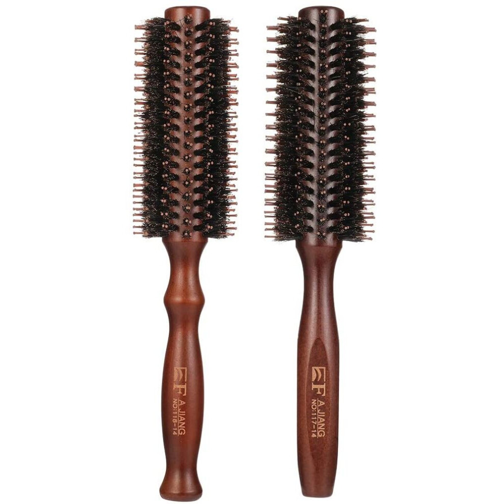 tiopeia 2 Pcs Round Brush Boar Bristle Round Hair Brush Wooden Handle Styling Brush Anti Static Quiff Roller Hair Comb for Women and Men,