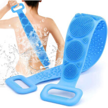 Silikon-kroppsborste, mjuk ryggskrubb för dusch och bad, tvåsidig ryggborste med exfolierande massagepartiklar – ideal
