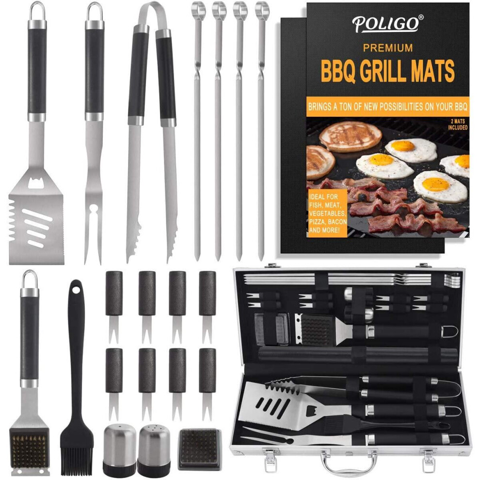 BBQ Accessories Stainless Steel Barbecue Tools Set with BBQ Grill Mats - Outdoor Barbecue Grill Utens