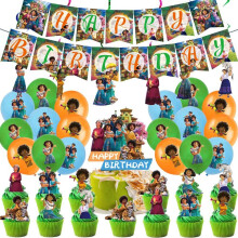 (Conjunto de 50 piezas) Banderines con globos de tema Encanto para fiestas de cumpleaños - Decoraciones y suministros