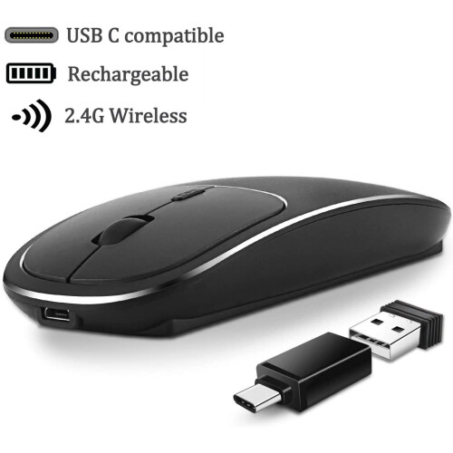 Wireless Mouse Laptop USB Type C Wireless Mouse Rechargeable 2.4GHZ