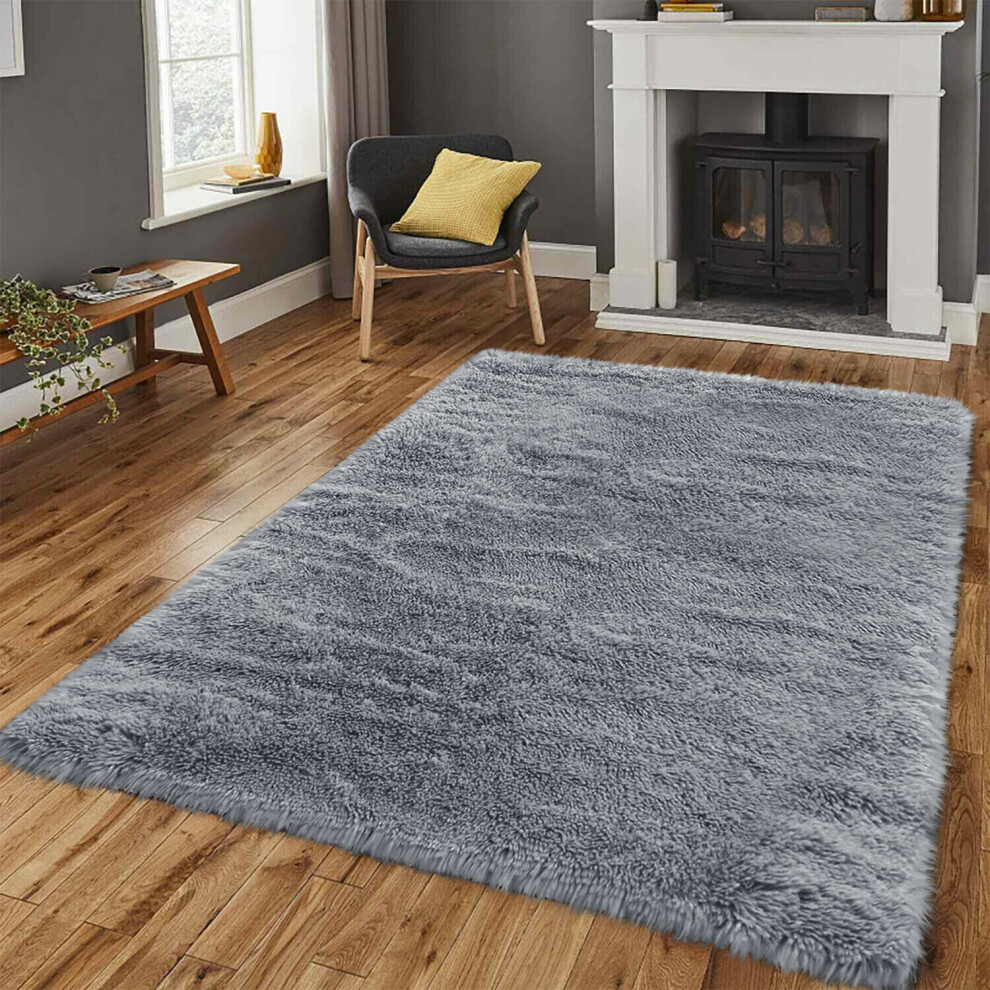 (Grey, 60 x 110 cm) Large Shaggy Rugs Living Room Carpet Fluffy Pile