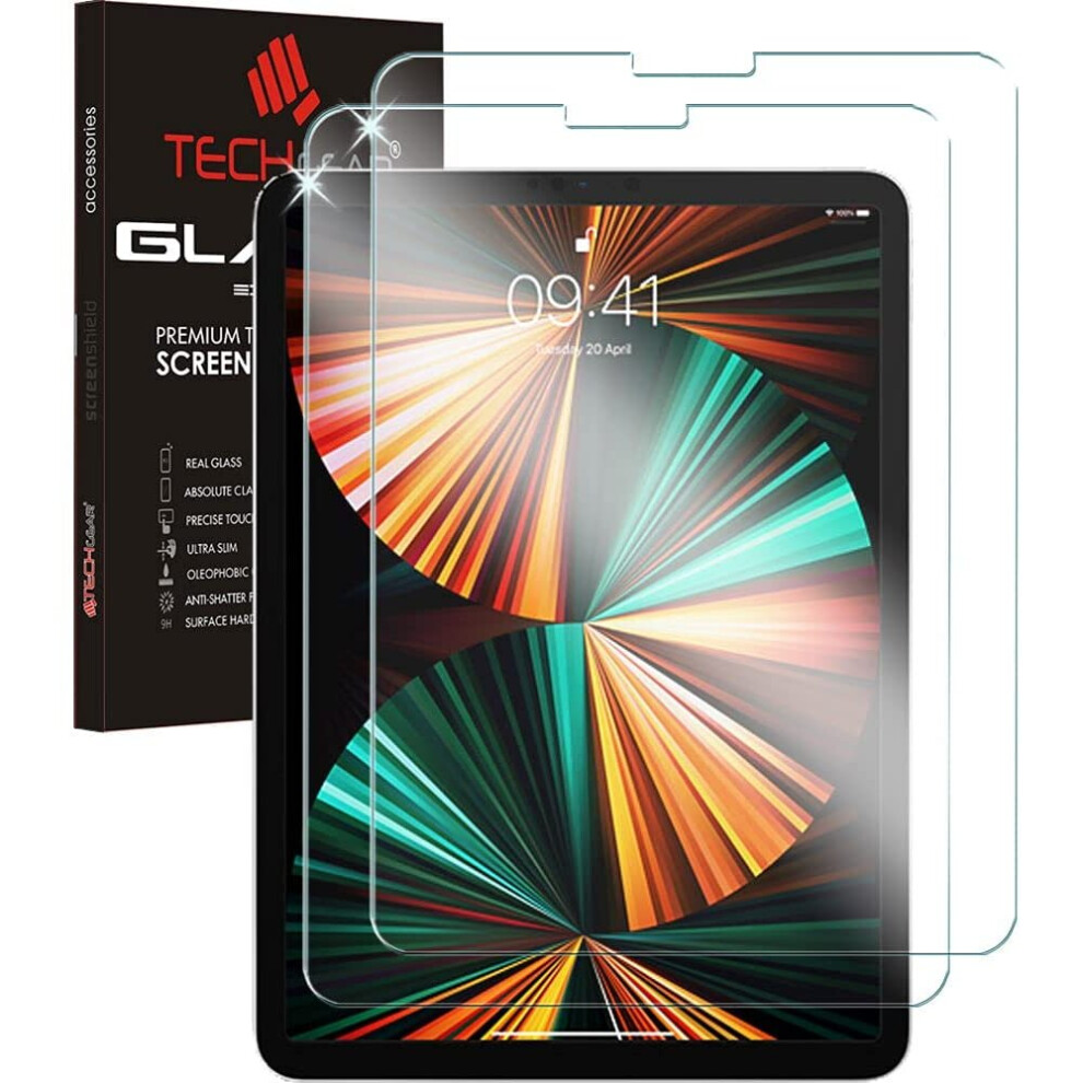 [2 Pack] TECHGEAR GLASS Edition for New iPad Pro 12.9" 2021, 2020, 2018 Genuine Tempered Glass Screen Protector Guard Covers Compatible with iPad Pro