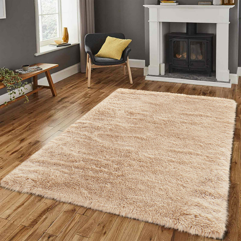 (Beige, 60 X 220 cm) Large Shaggy Rugs Living Room Carpet Fluffy Pile