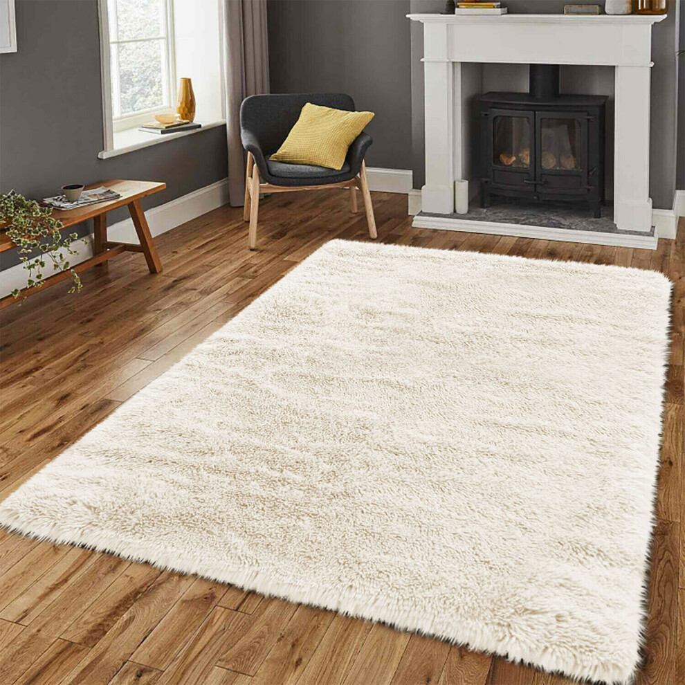 (Cream, 200 x 290 cm) Large Shaggy Rugs Living Room Carpet Fluffy Pile