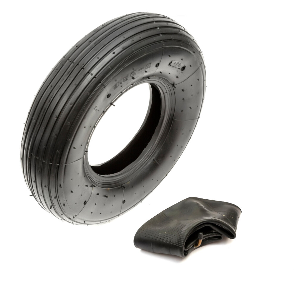 Wheelbarrow Tyre and Inner Tube 3.50-6 Ribbed Tread 2 Ply 6 Inch Wheel Barrow