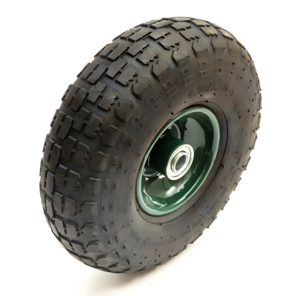 Petrolscooter 4.10/3.50-4 10 Inch Metal Wheel & Tyre Offset Hub Bearings Wheelbarrow Green