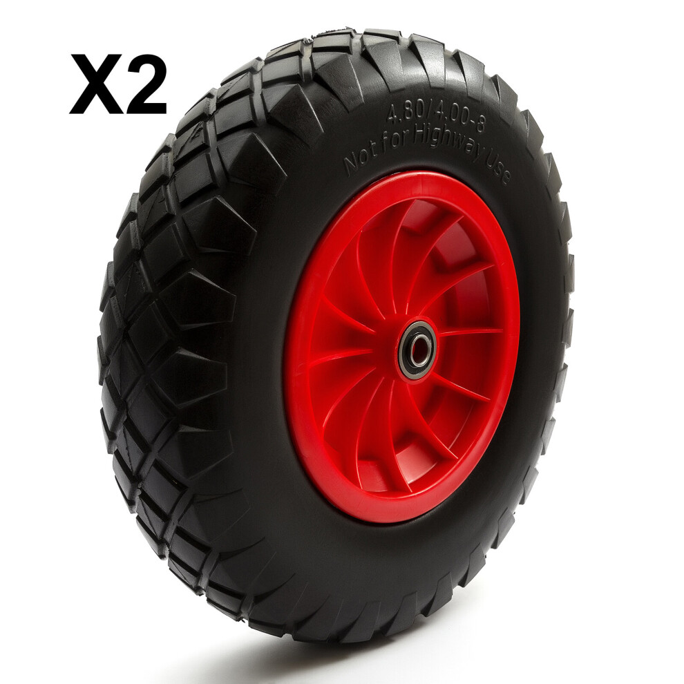2 x PU 16'' 4.80-8 4.00-8 Tyre 8'' Wheel Puncture Proof & Solid Wheelbarrow Cart