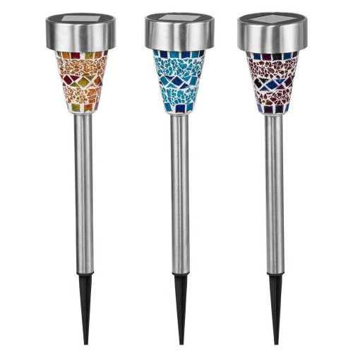 6 PACK SOLAR POWERED MOSAIC STAKE LIGHTS GARDEN BORDER LANTERNS
